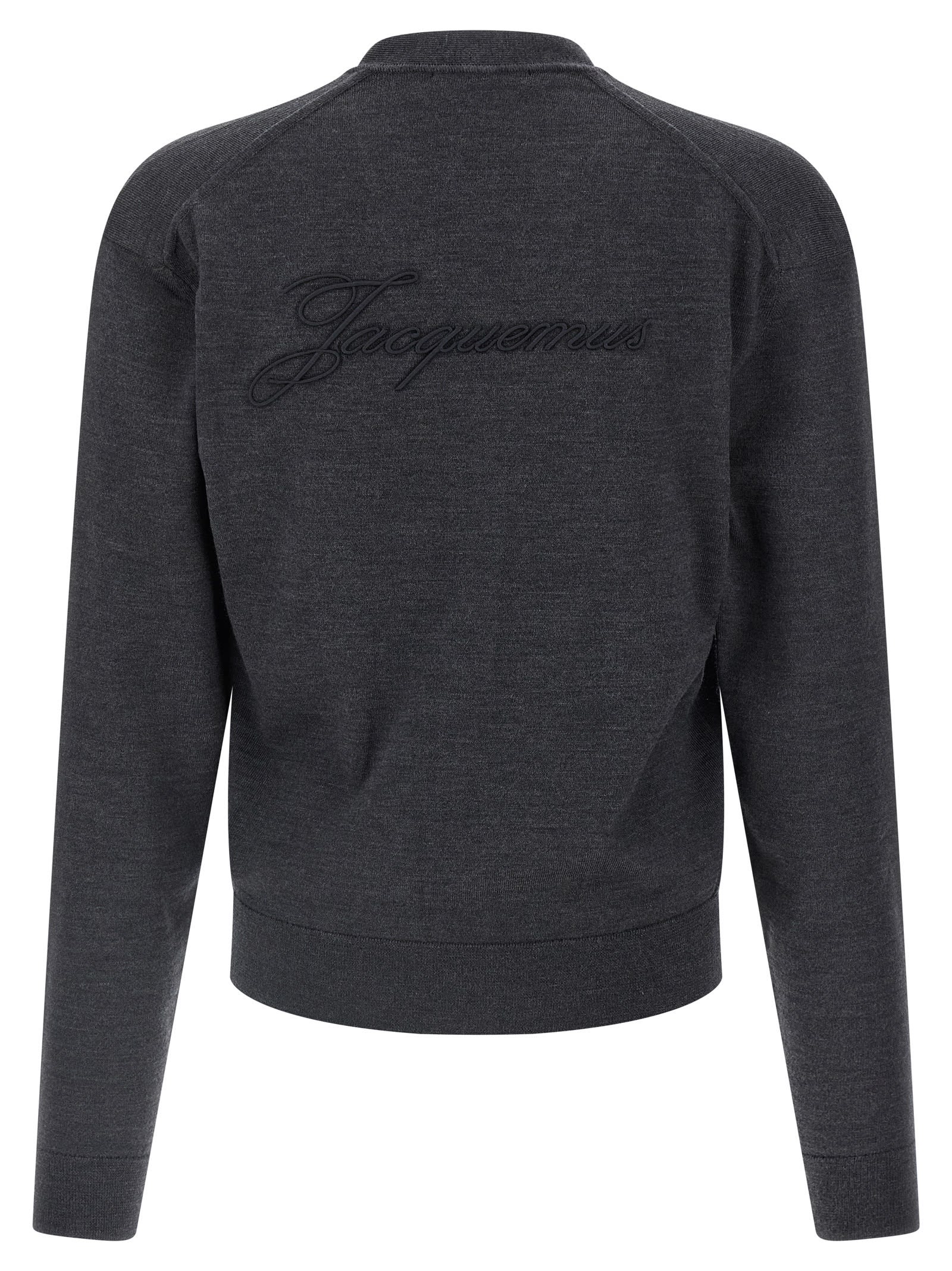 Jacquemus Embroidered Long Sleeve Cardigan In Gray