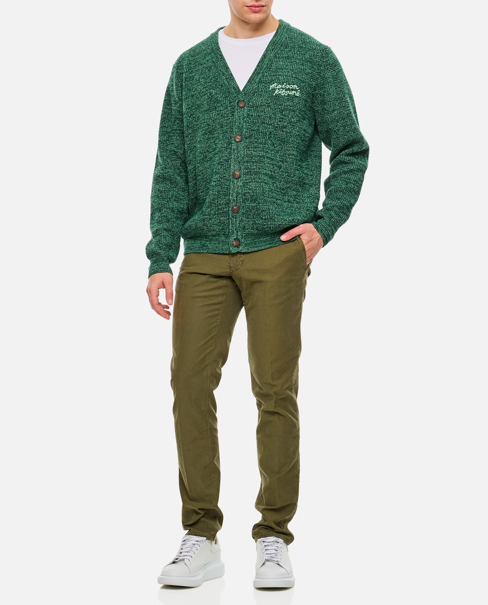 Shop Maison Kitsuné Maison Kitsune Handwriting Comfort Cardigan In Green