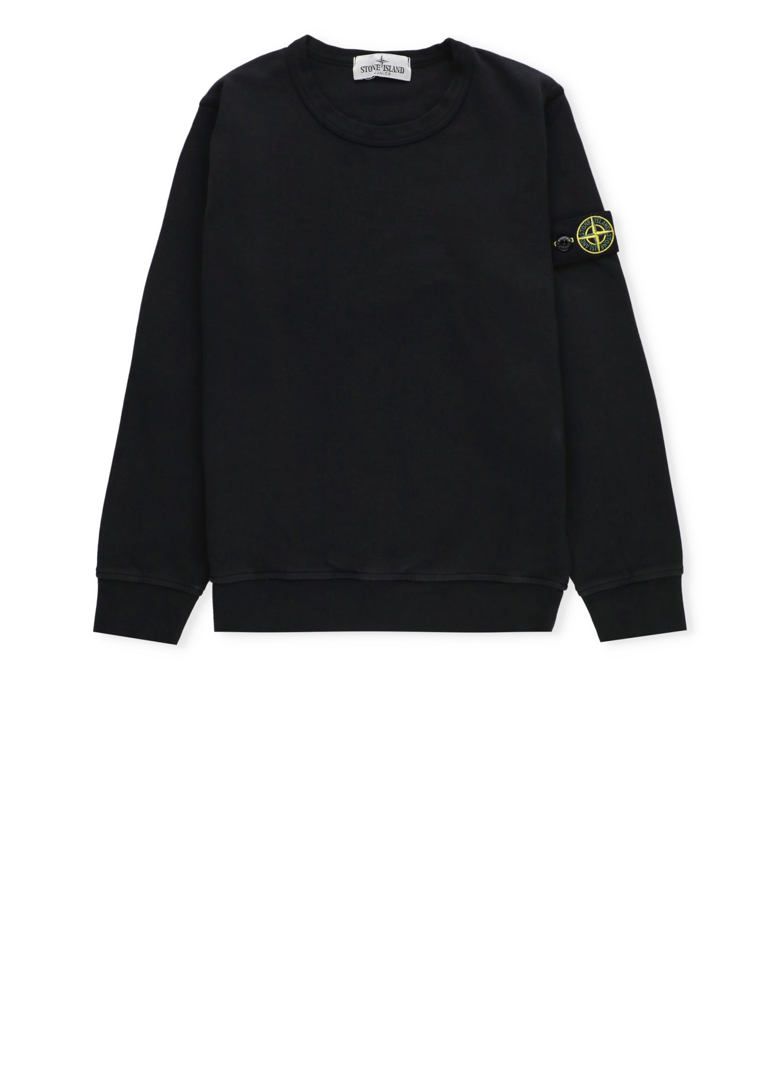 Shop Stone Island Junior Cotton Sweartshirt In Black