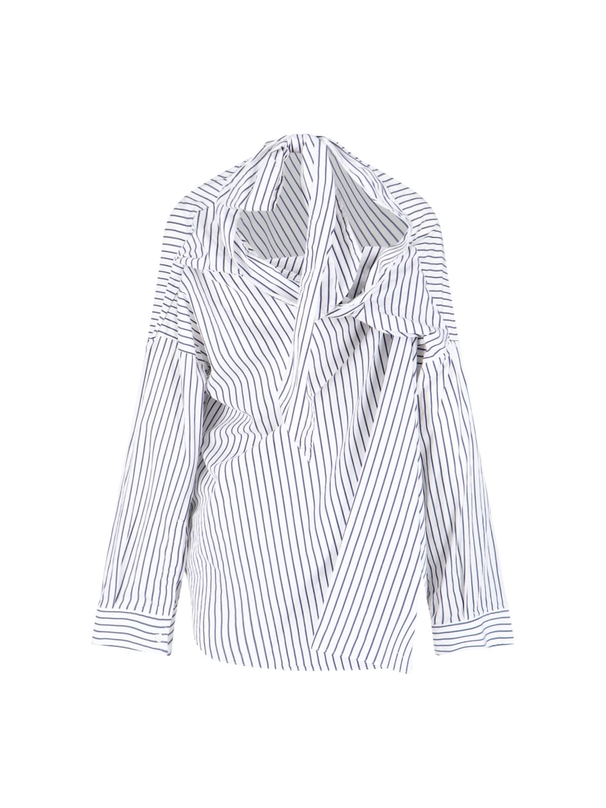 Shop Balenciaga Striped Shirt With Bow Detail In Blue