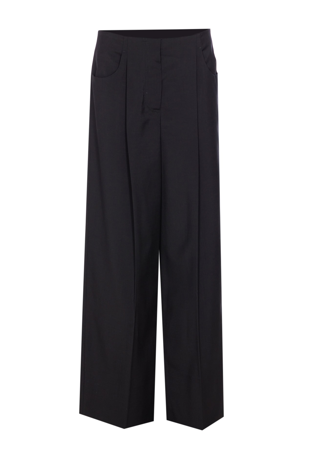 Fendi Women Black Wool And Mohair Wide-leg Trousers In Black