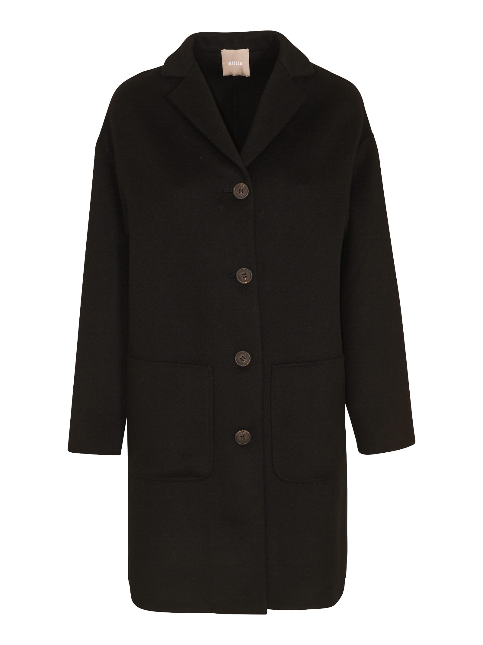 Kiltie Buttoned Long Coat In Black