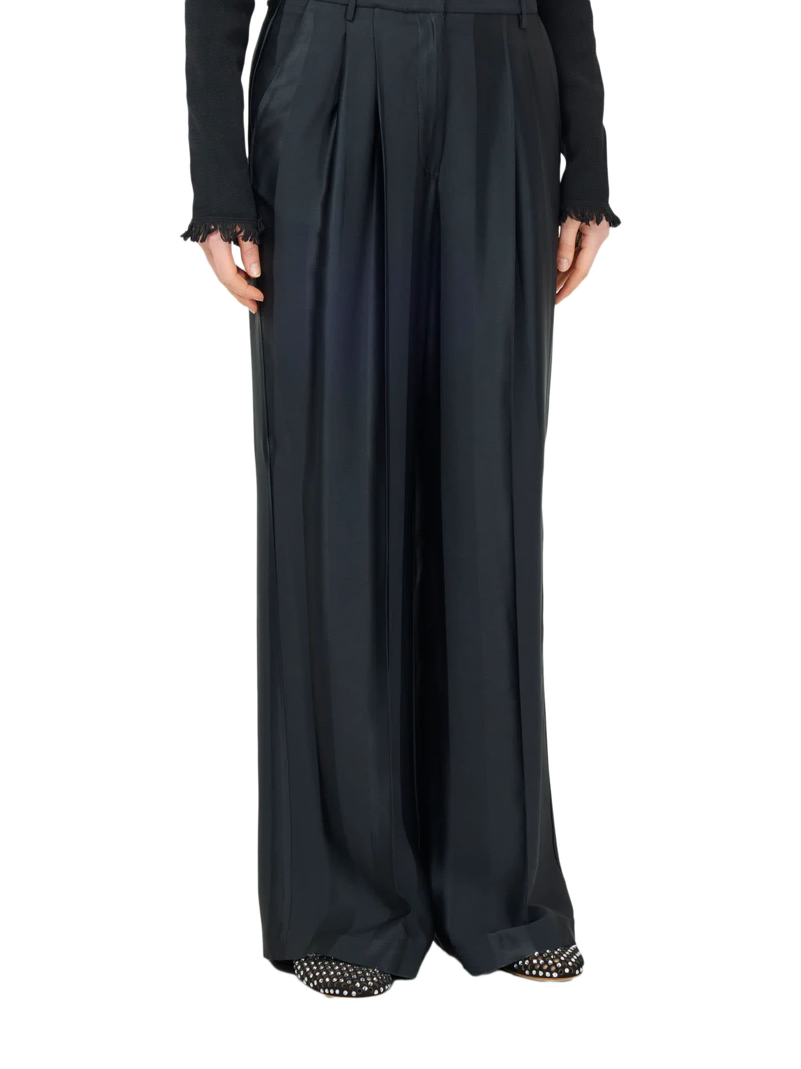 Shop Semicouture Barré Envers Satin Cady Palazzo Trousers In Black