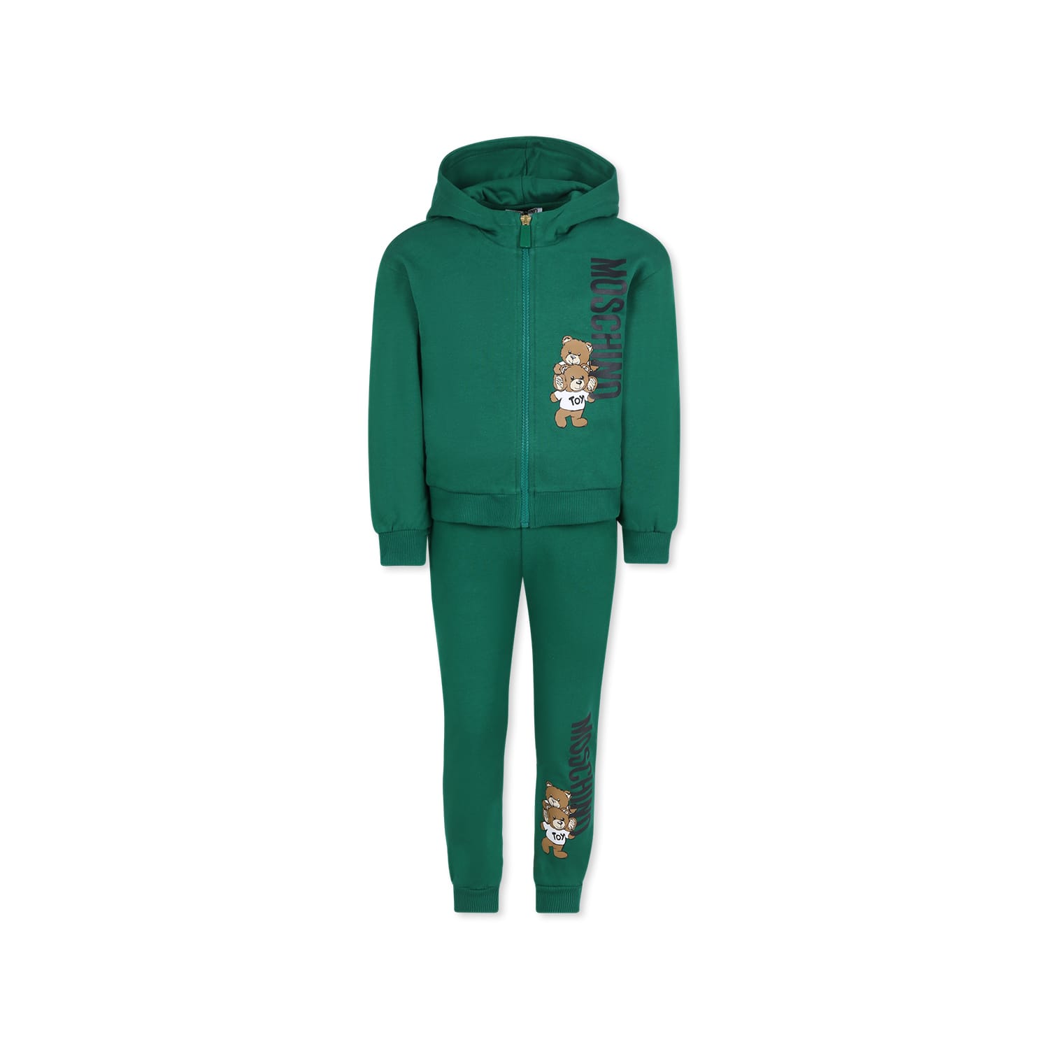 Moschino Green Suit For Kids With Teddy Bears In Green