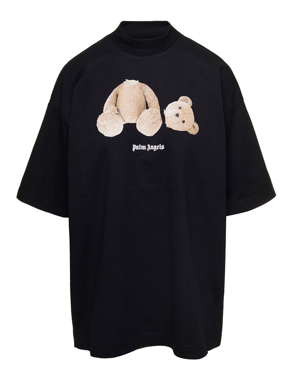 Black Crewneck T-shirt With Bear Graphic Print In Cotton Woman Palm Angels