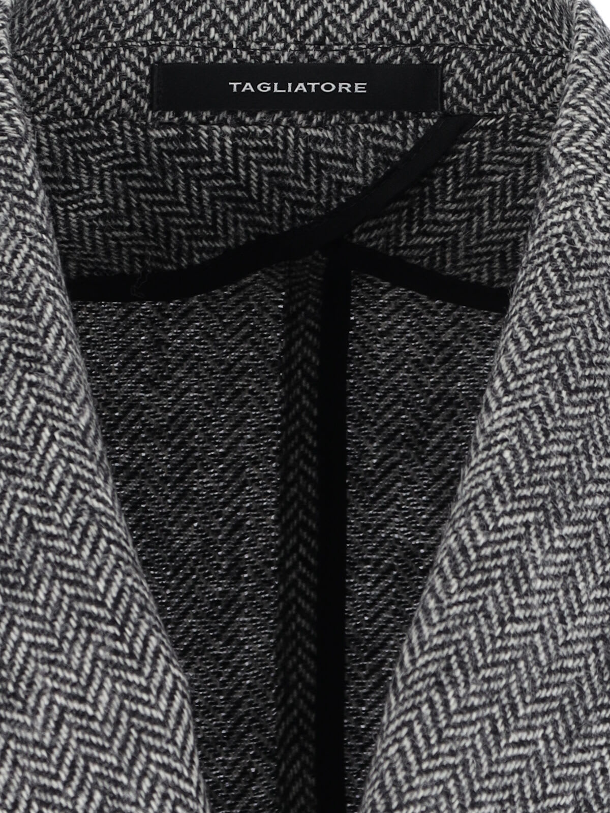 Tagliatore Tailored Double-breasted Herringbone Blazer In Black