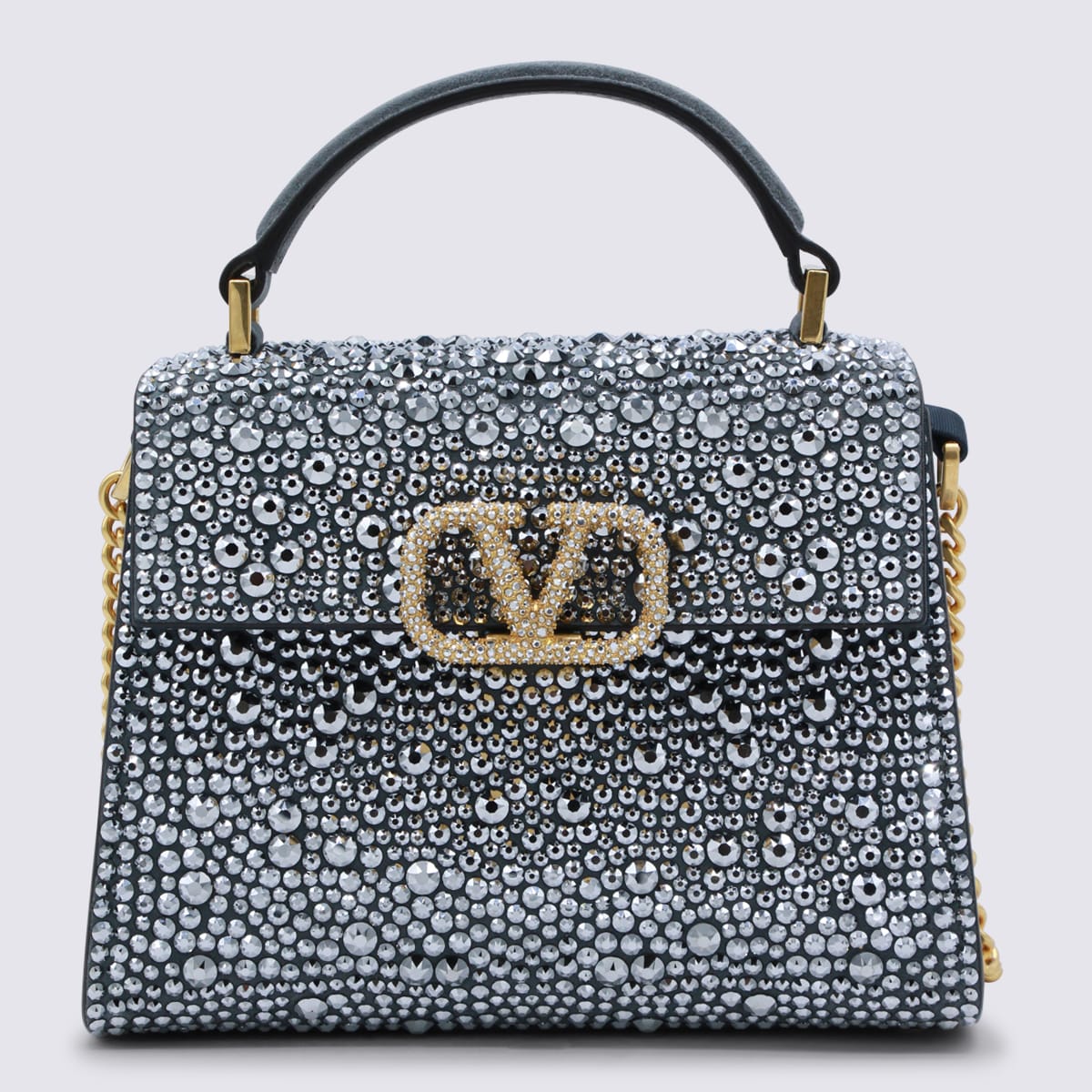 Valentino Crystal Vsling Small Top Handle Bag In Gray