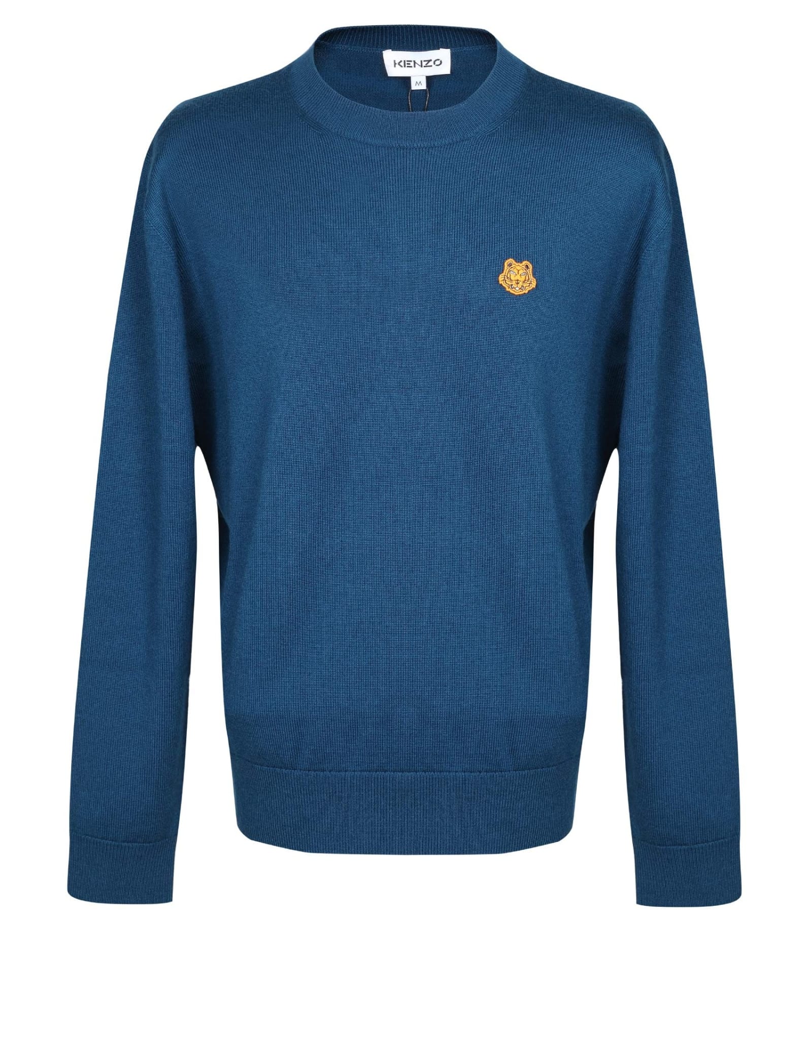 Kenzo Tiger Crest Sweater In Blue Merino Wool