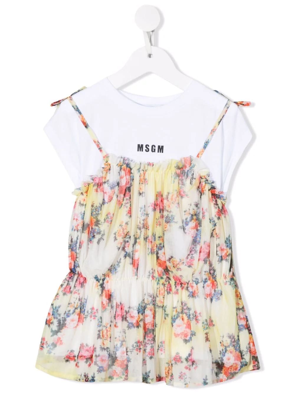MSGM Kids Yellow Floral Dress With White T-shirt
