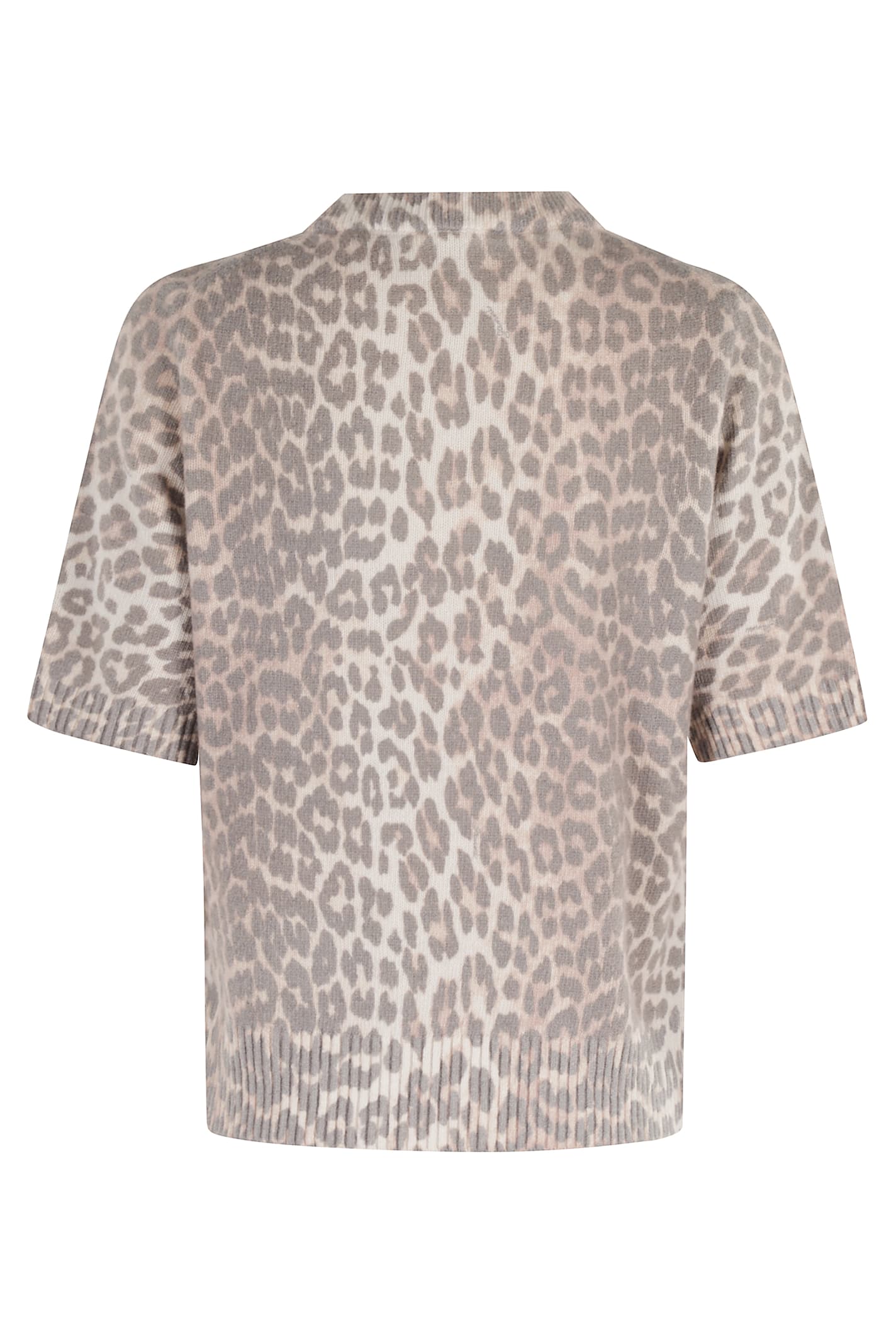 Ganni Leopard Print Short Sleeve Sweater In Pattern