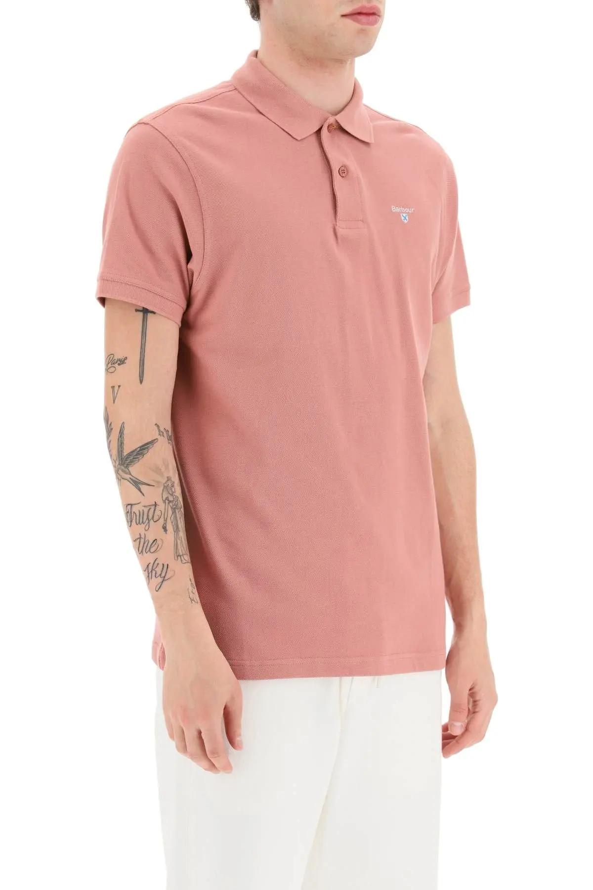 Shop Barbour Polo Shirt With Embroidery In Faded Pink