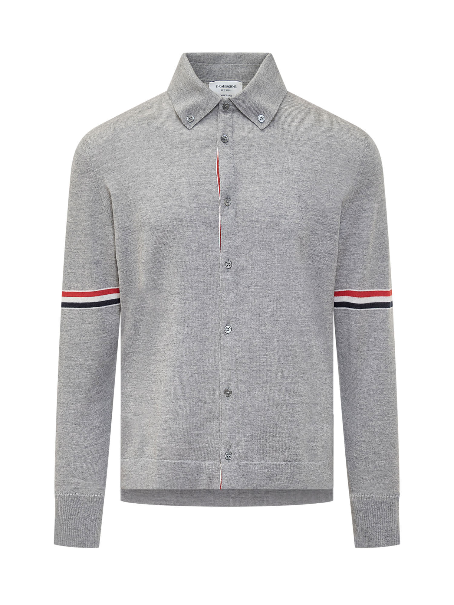 Shop Thom Browne Virgin Wool Striped Polo In Light Grey