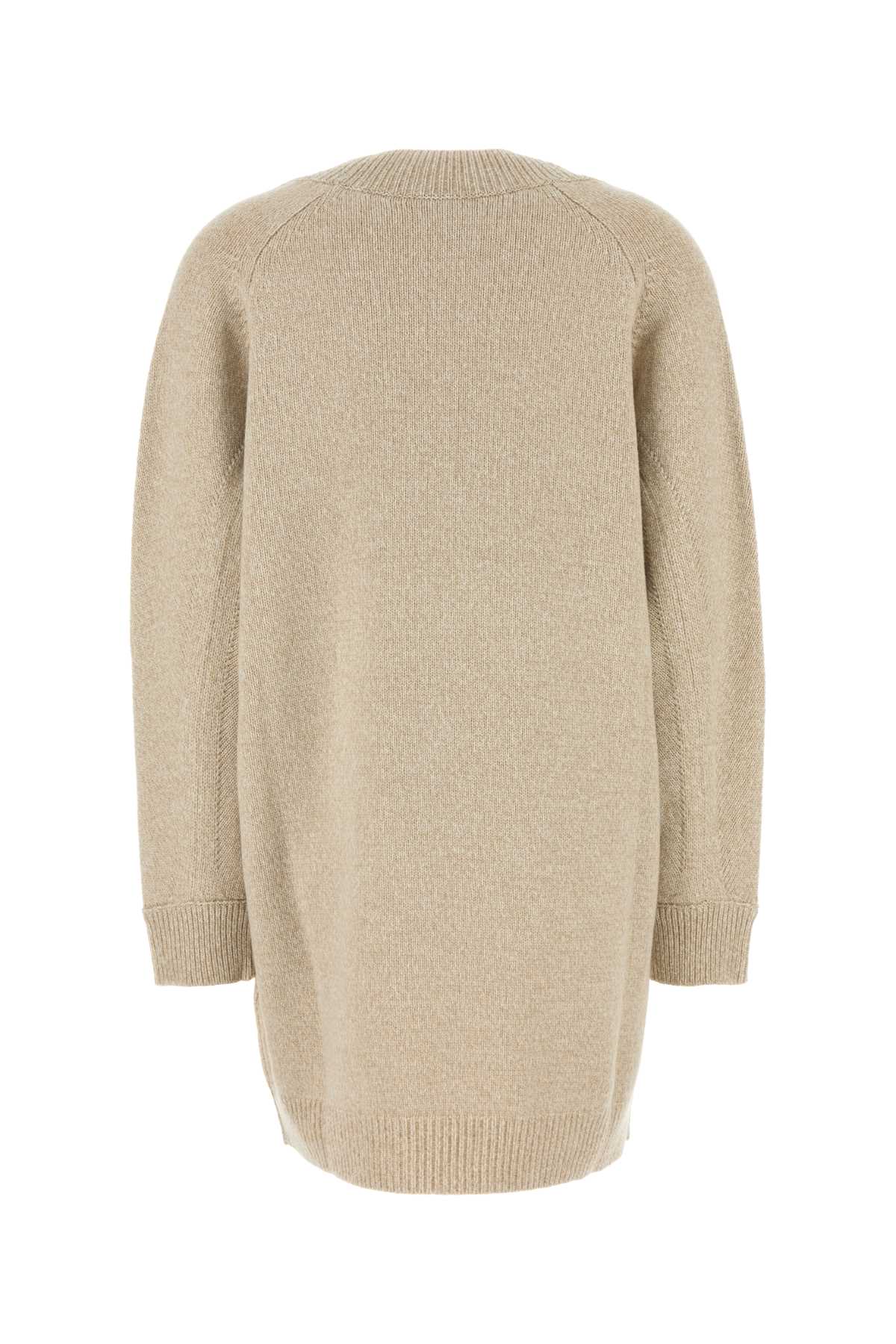 Shop Versace Melange Beige Wool Blend Sweater Dress In Beigebone