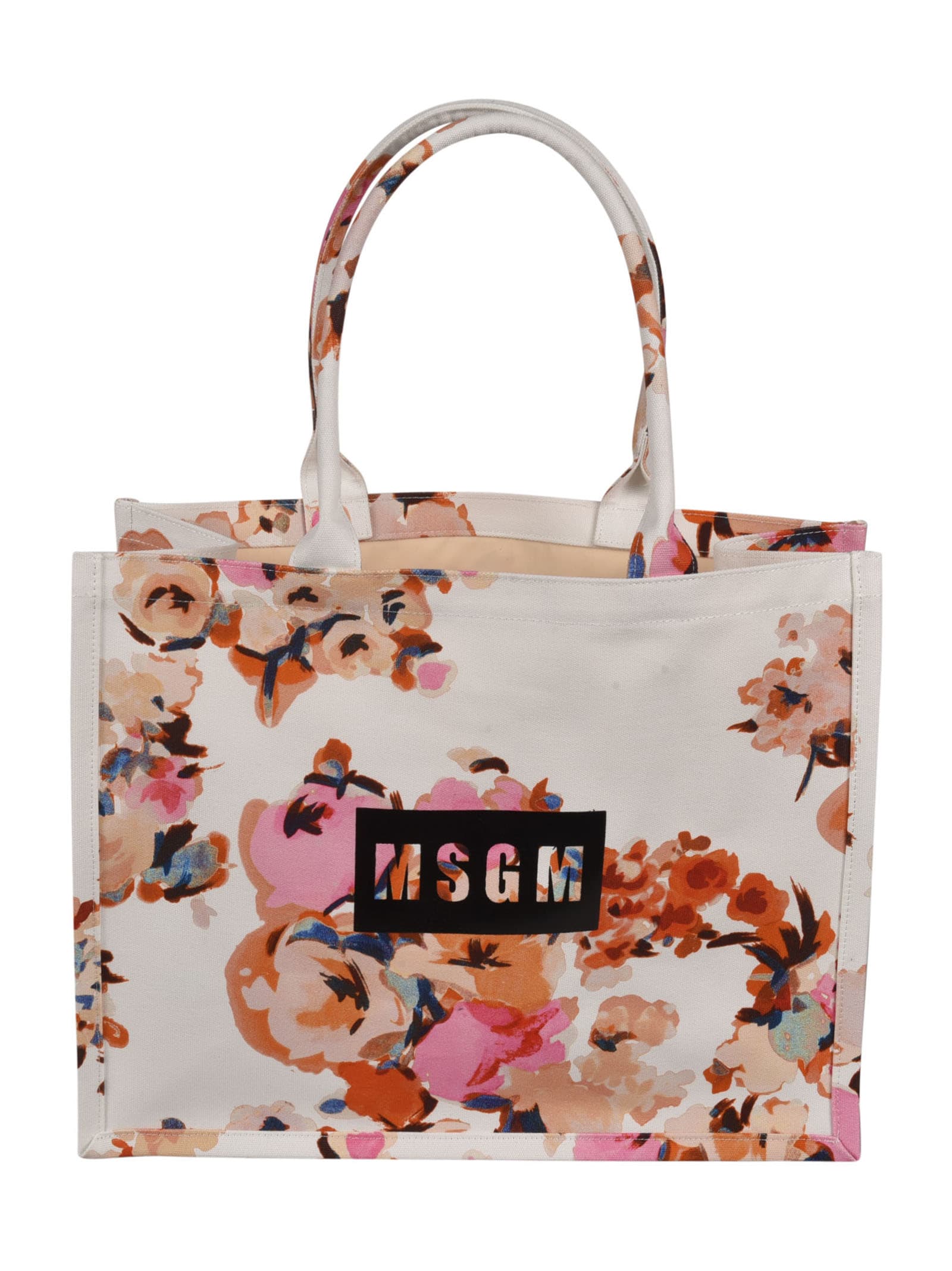 Msgm Floral Logo Tote In White