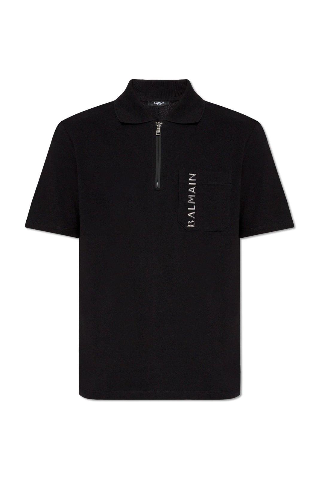 Shop Balmain Oversize Half-zipped Polo Shirt In Noir/gris Foncé