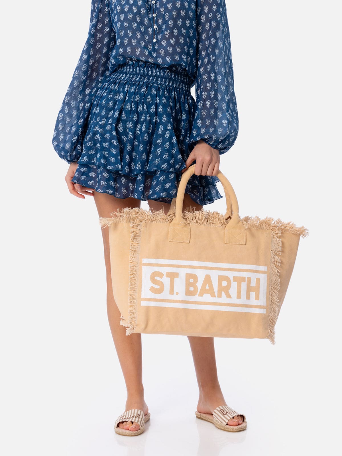 Mc2 Saint Barth Beige Cotton Canvas Vanity Shoulder Bag