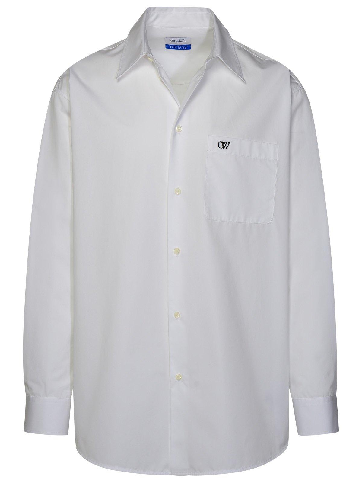 Shop Off-white Logo Embroidered Long-sleeved Shirt In White