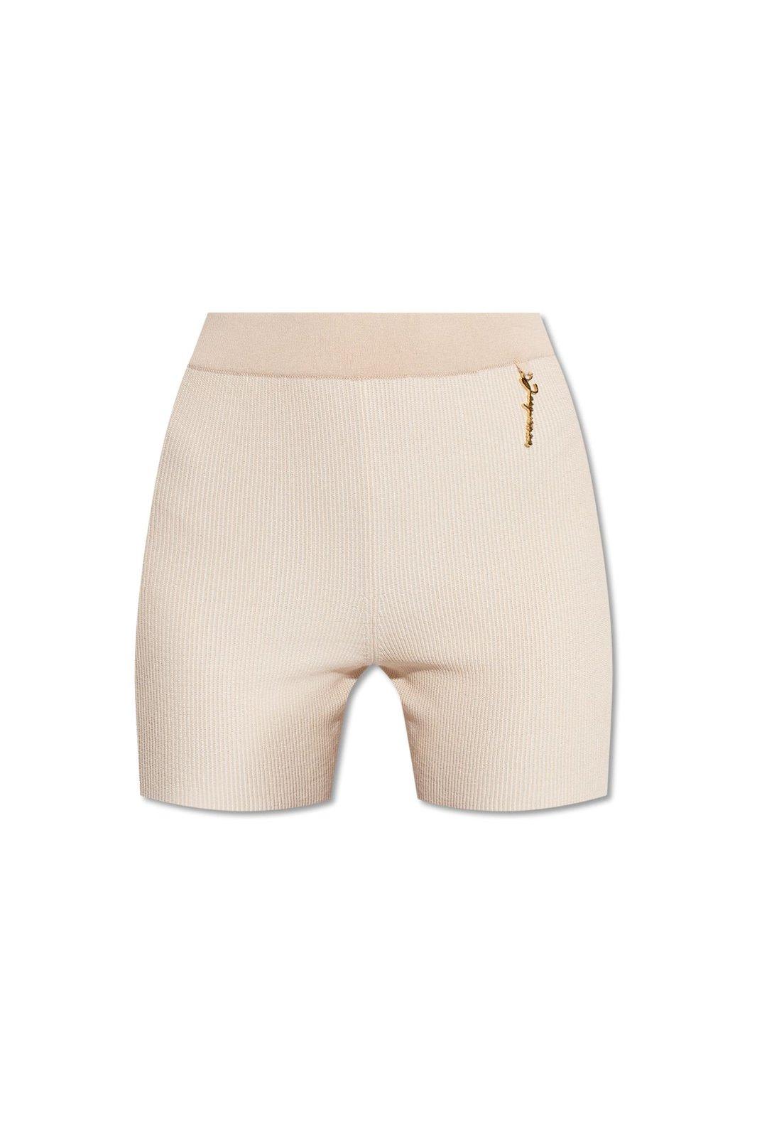 Shop Jacquemus Charm Logo Knit Shorts In White