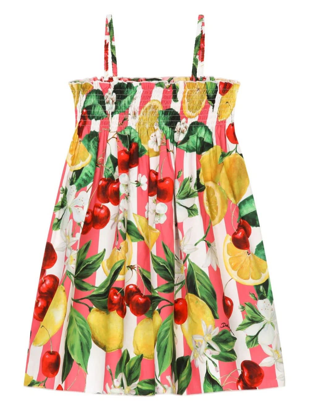 Shop Dolce & Gabbana Poplin Sundress With Lemon And Cherry Print In Al Righ Vertrosa