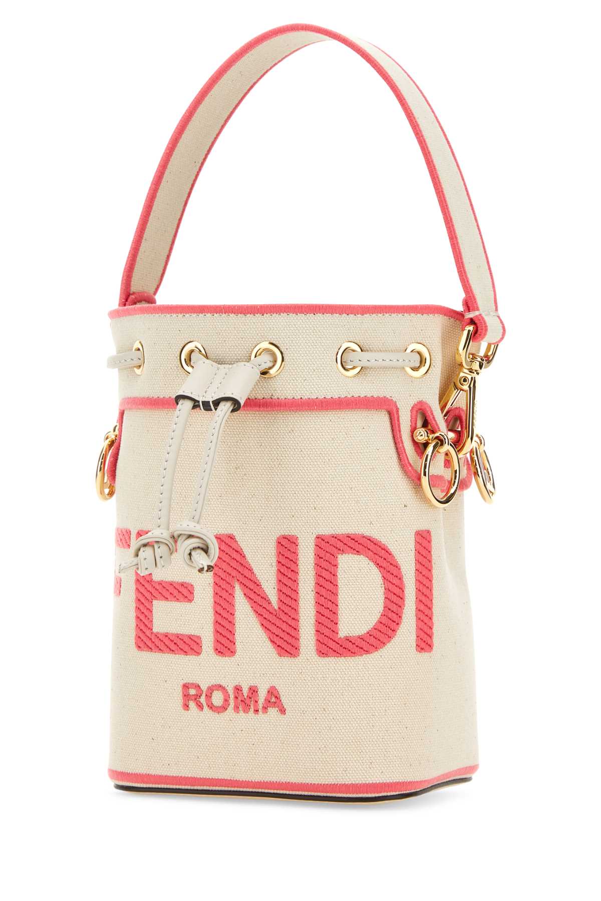 Shop Fendi Sand Canvas Mini Mon Tresor Bucket Bag In Ivoryred