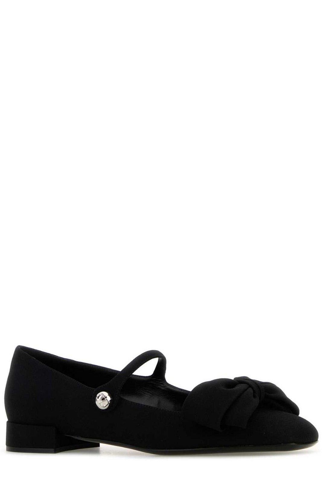 Valentino Satin Bow Mary Jane Ballerina Flats In Nero