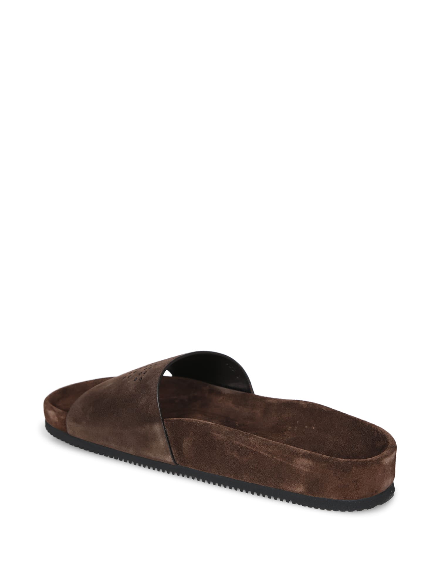 Tom Ford Brown Slides With Suede Texture And Sturdy Sole In Brown