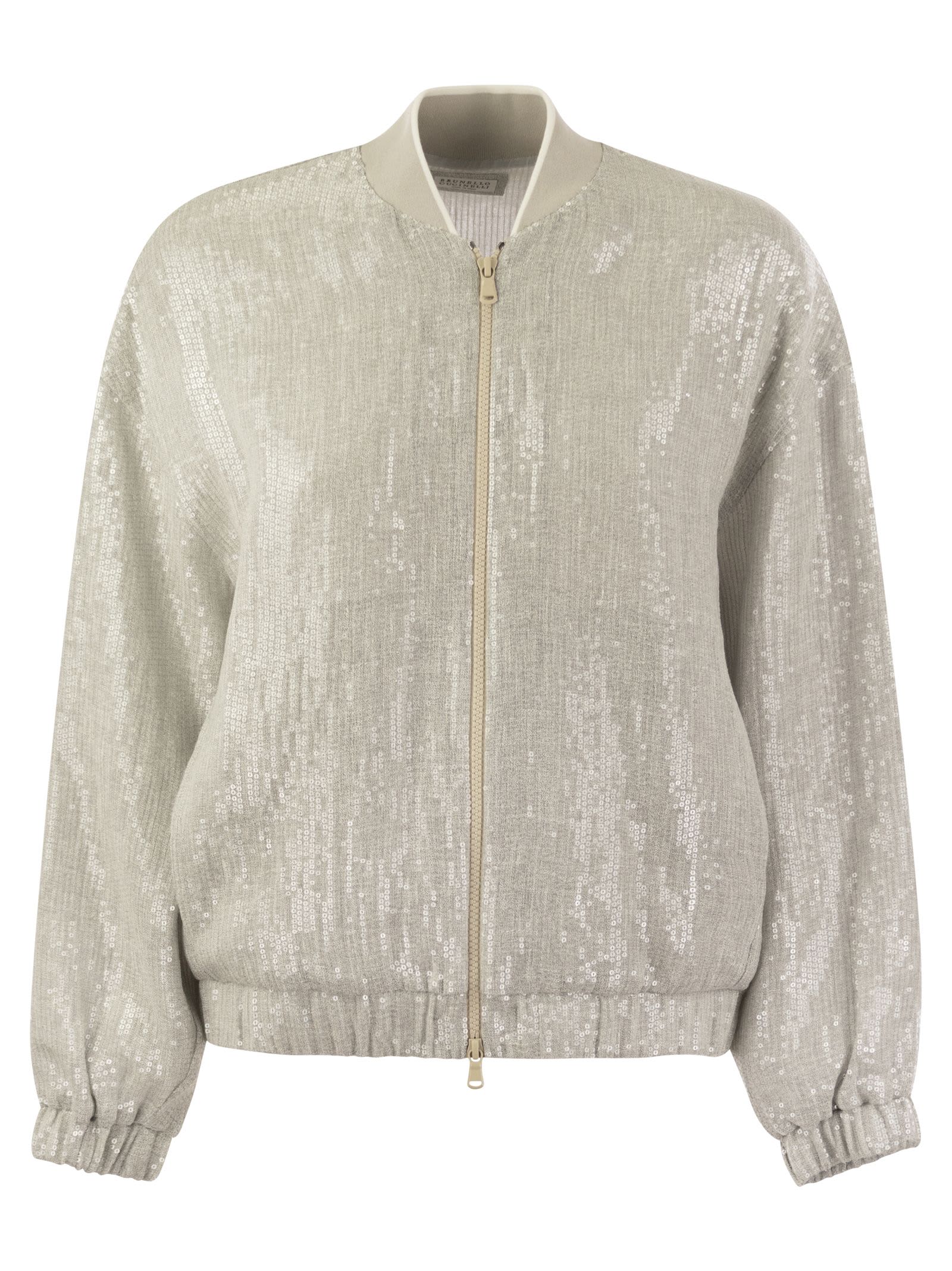 Linen Bomber Jacket With Paillettes