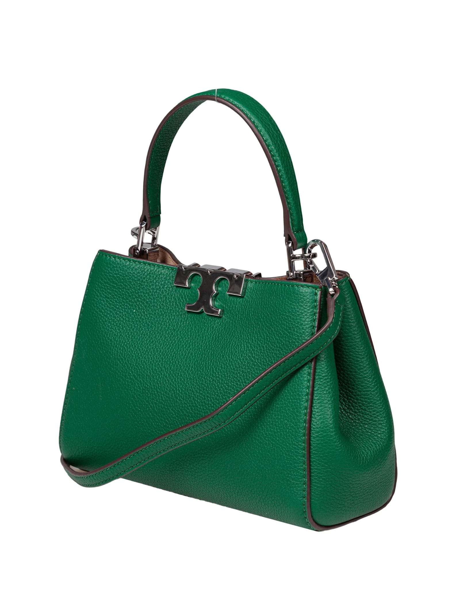 Tory Burch Eleanor Mini Satchel In Hammered Leather Green Color In Green