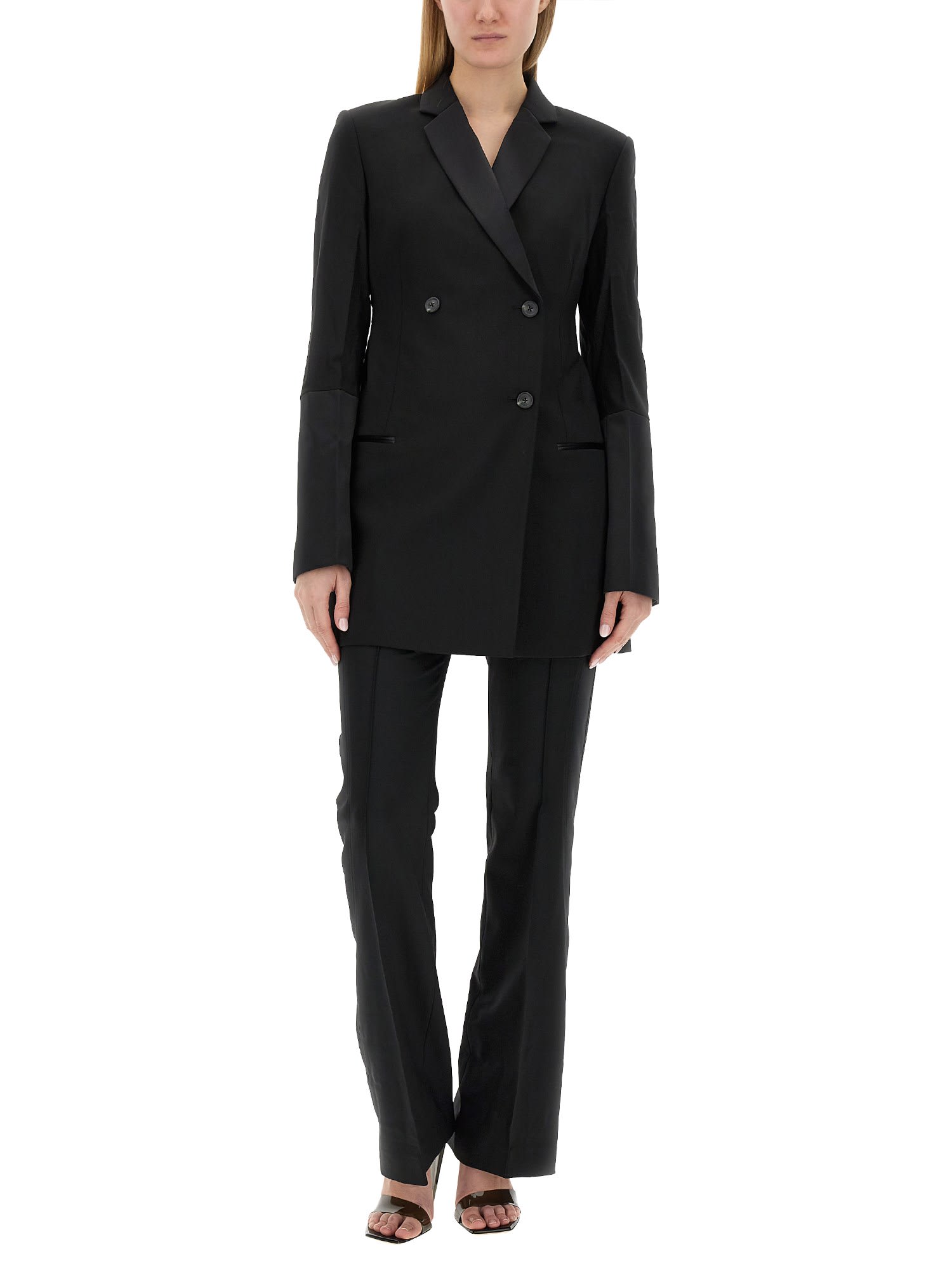 Shop Helmut Lang Double-breasted Tuxedo Blazer In Black