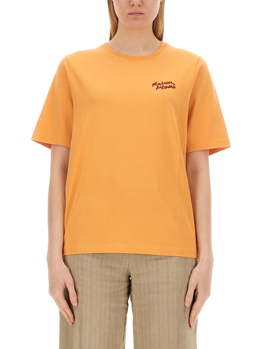 Shop Maison Kitsuné T-shirt With Logo In Orange