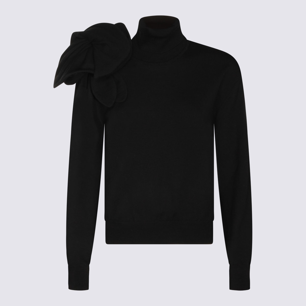 Moschino Black Turtleneck Sweater With Flower Detail In Black