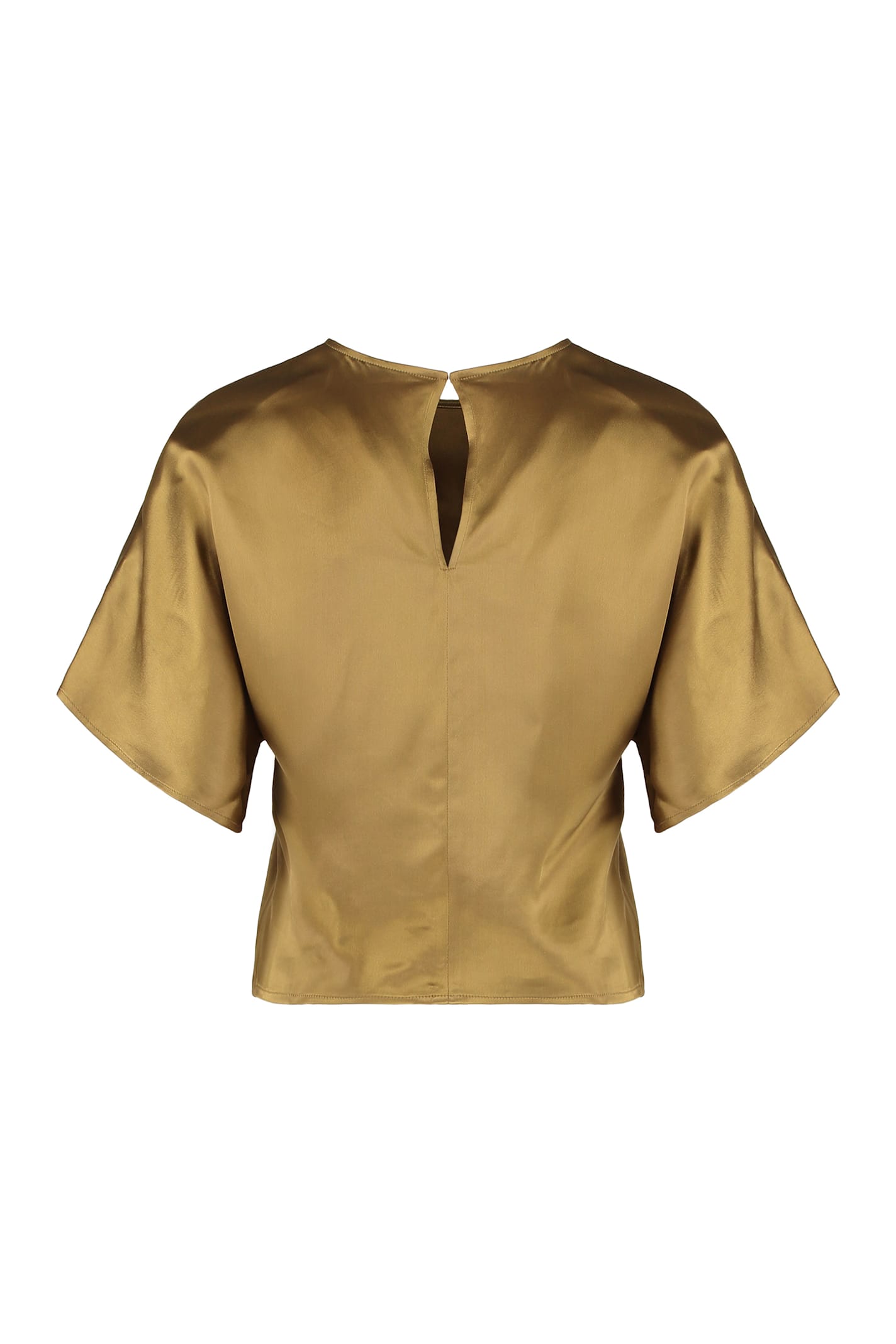 Yves Salomon Cropped Satin T-shirt In Brown