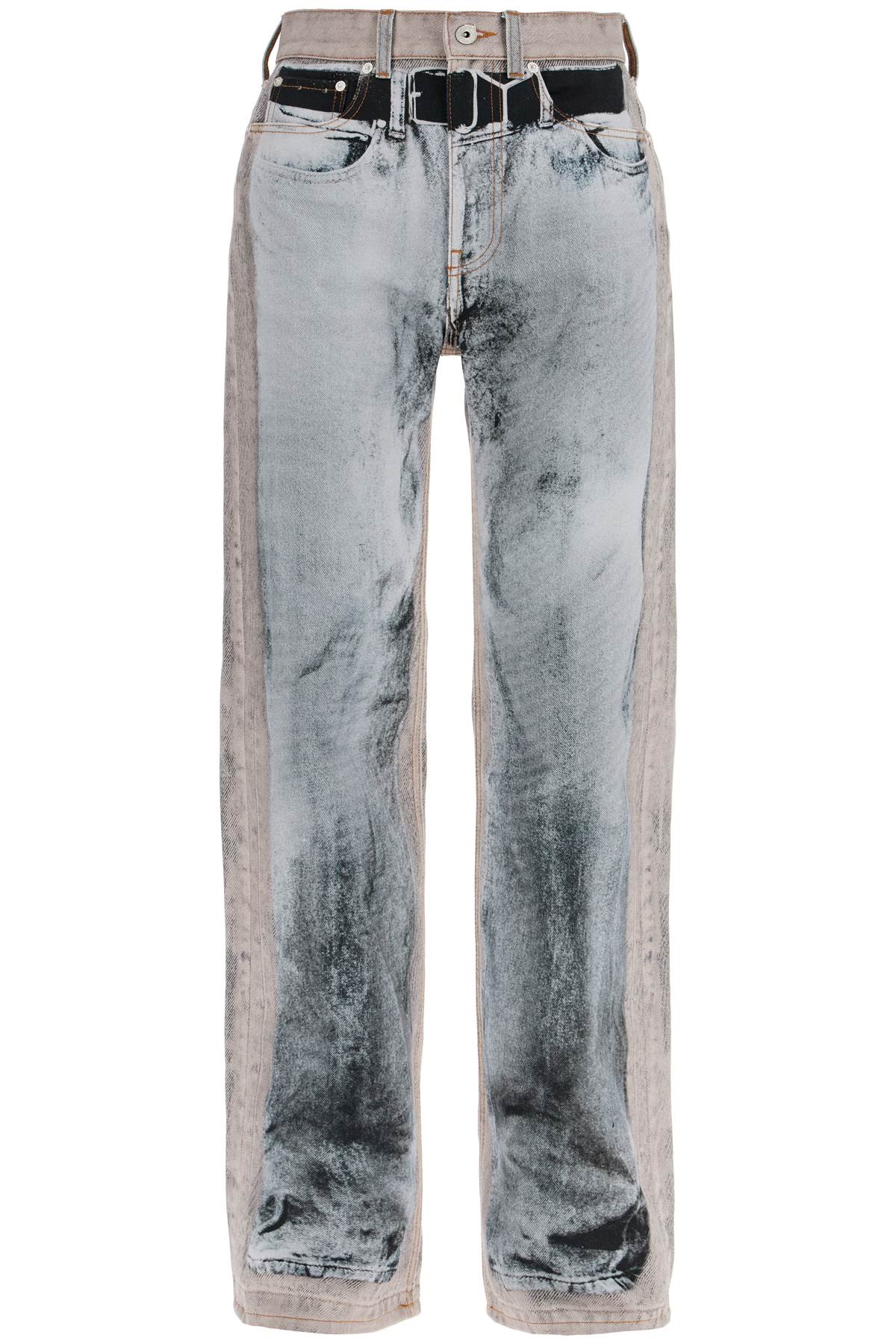 Shop Y/project Jeans With Trompe L In Grey/beige (grey)