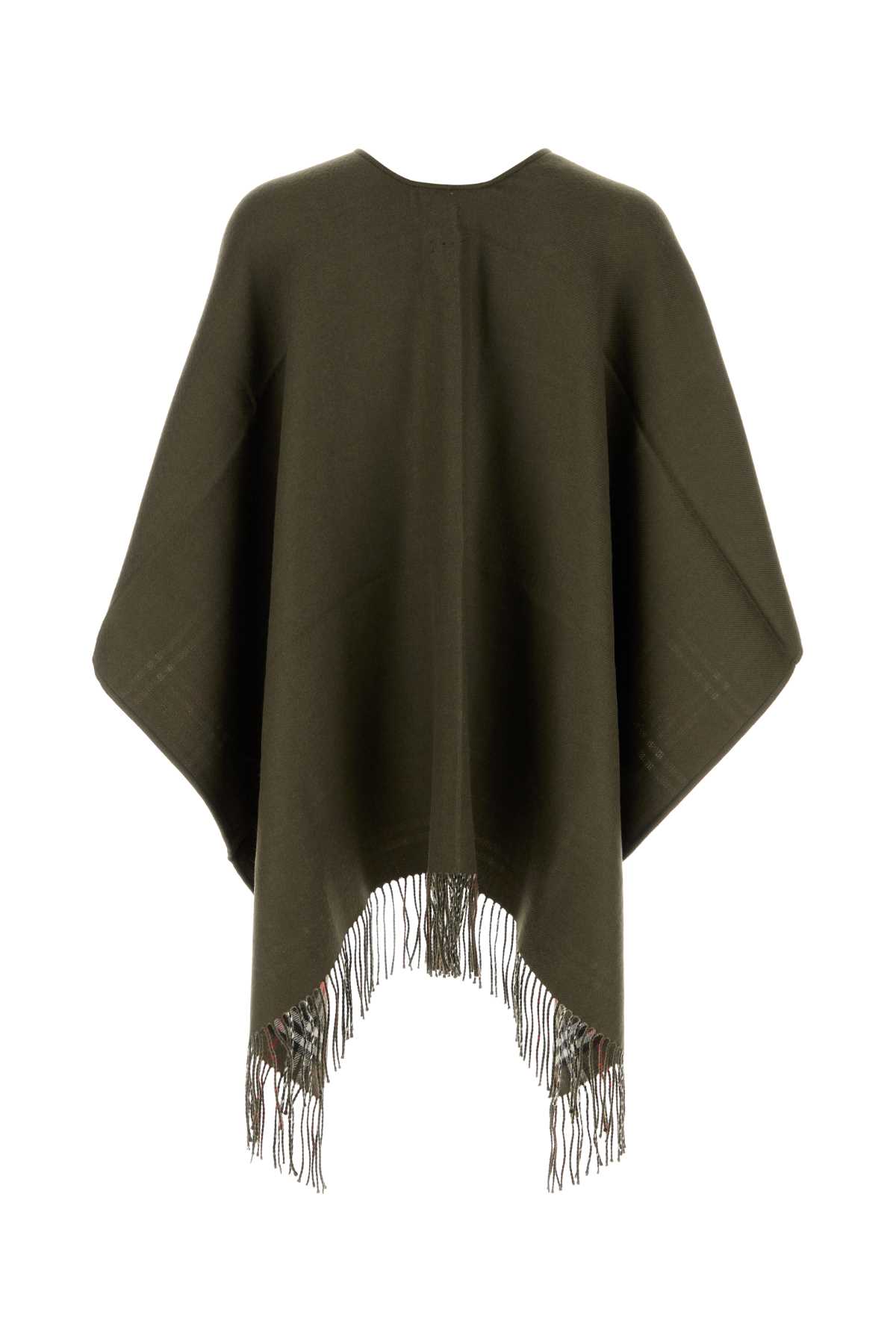 Shop Burberry Olive Green Wool Reversible Cape In Loch