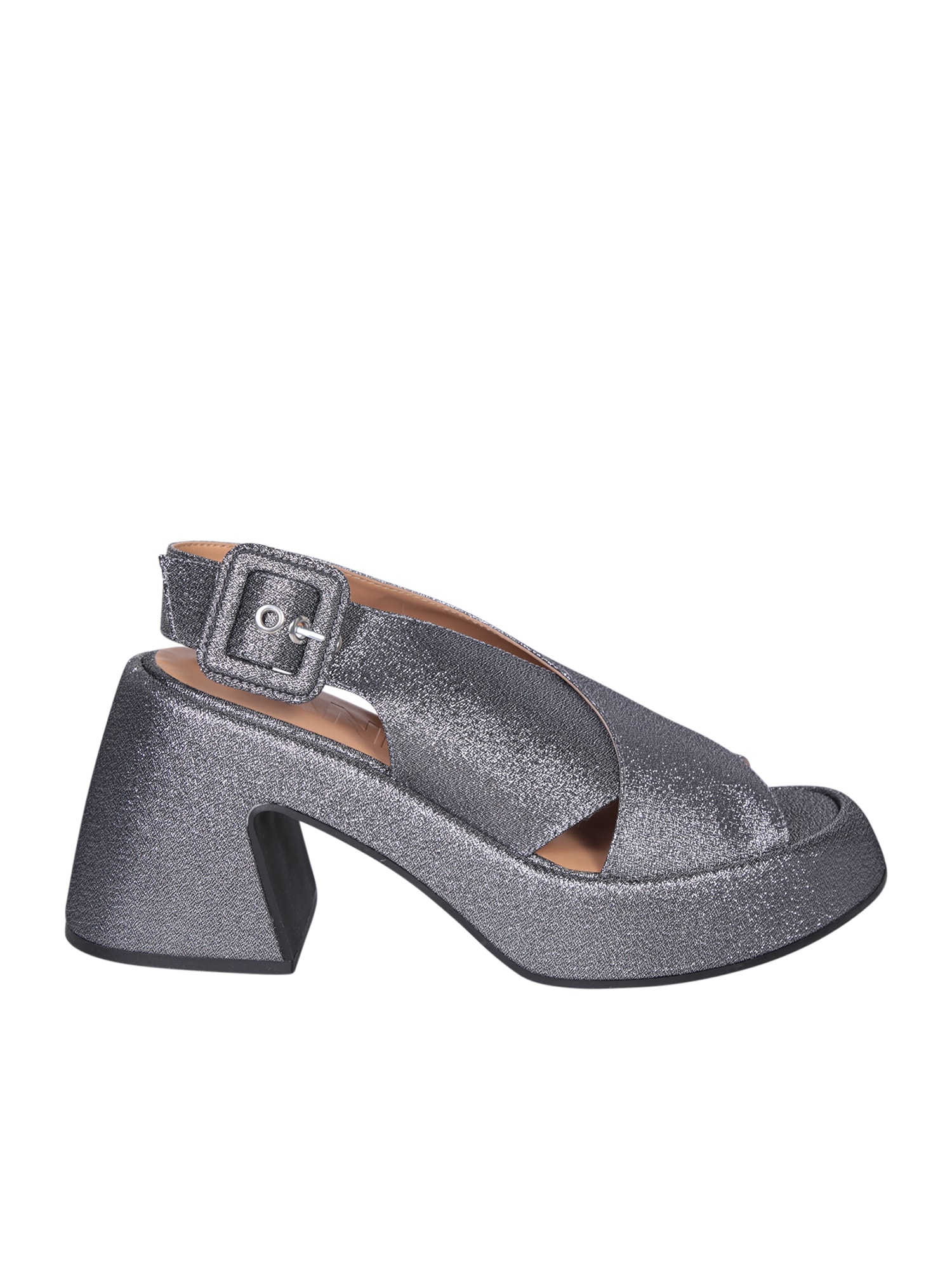 Ganni Silver Platform Sandals In Metallic
