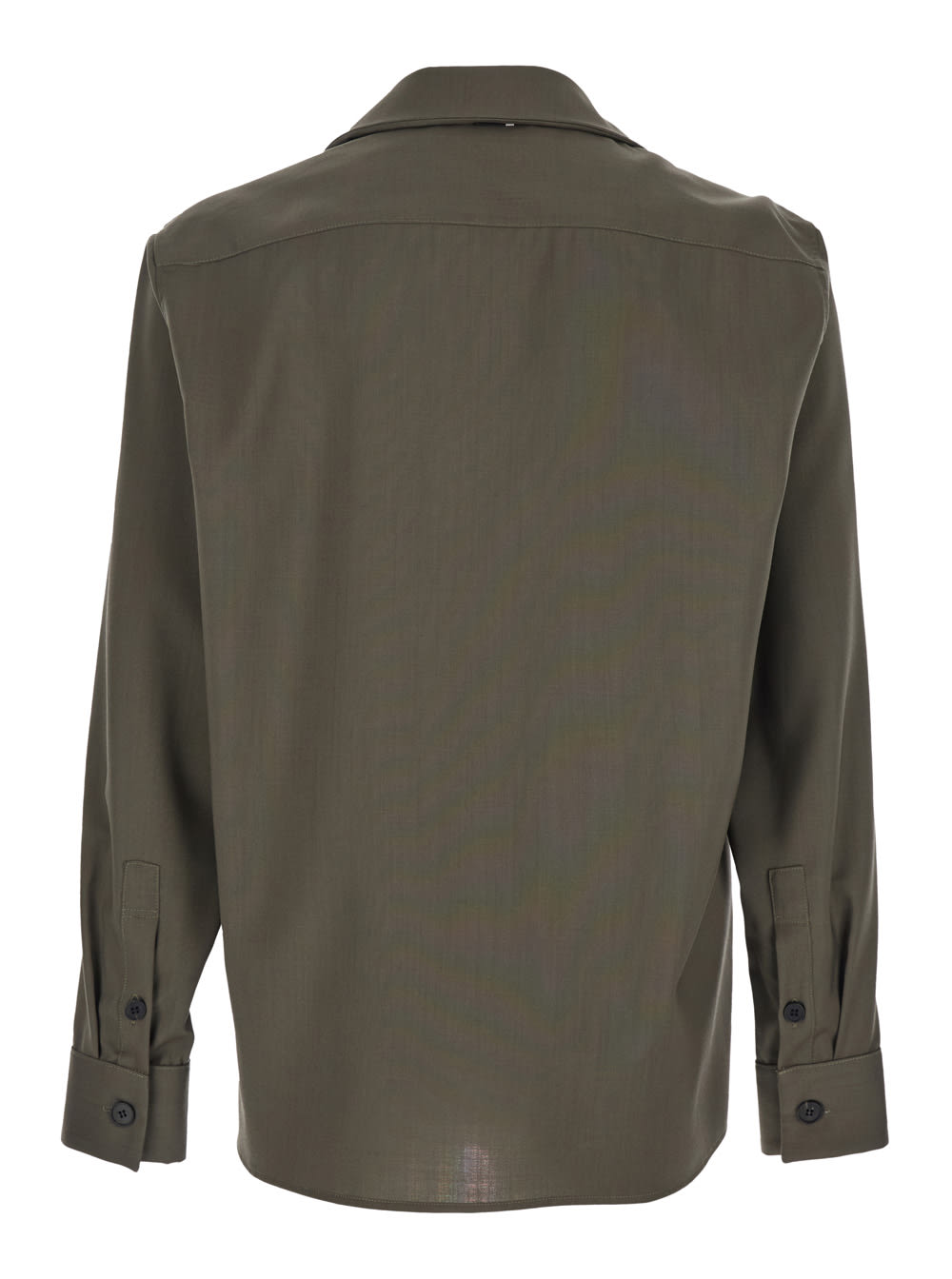 Low Brand Green Shirt With Classic Collar And Applied Pockets On The Front