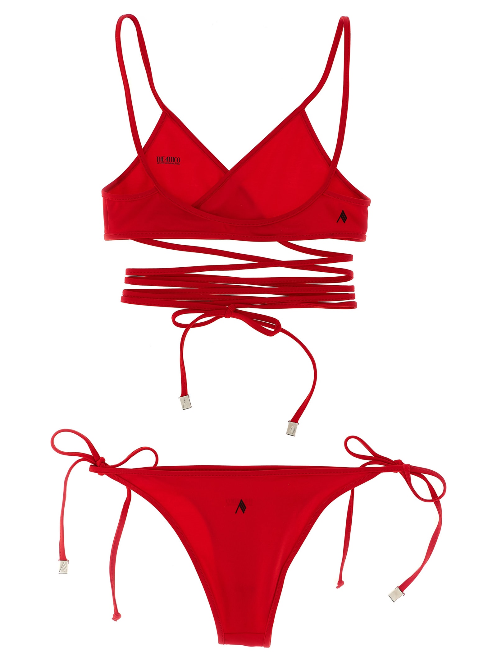 Attico Wrap-around Straps Triangle Top Bikini In Red