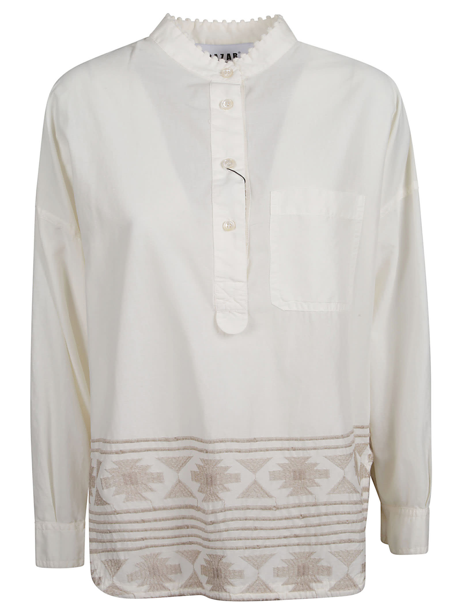 Shop Bazar Deluxe Ruffle Collar Shirt In Cream