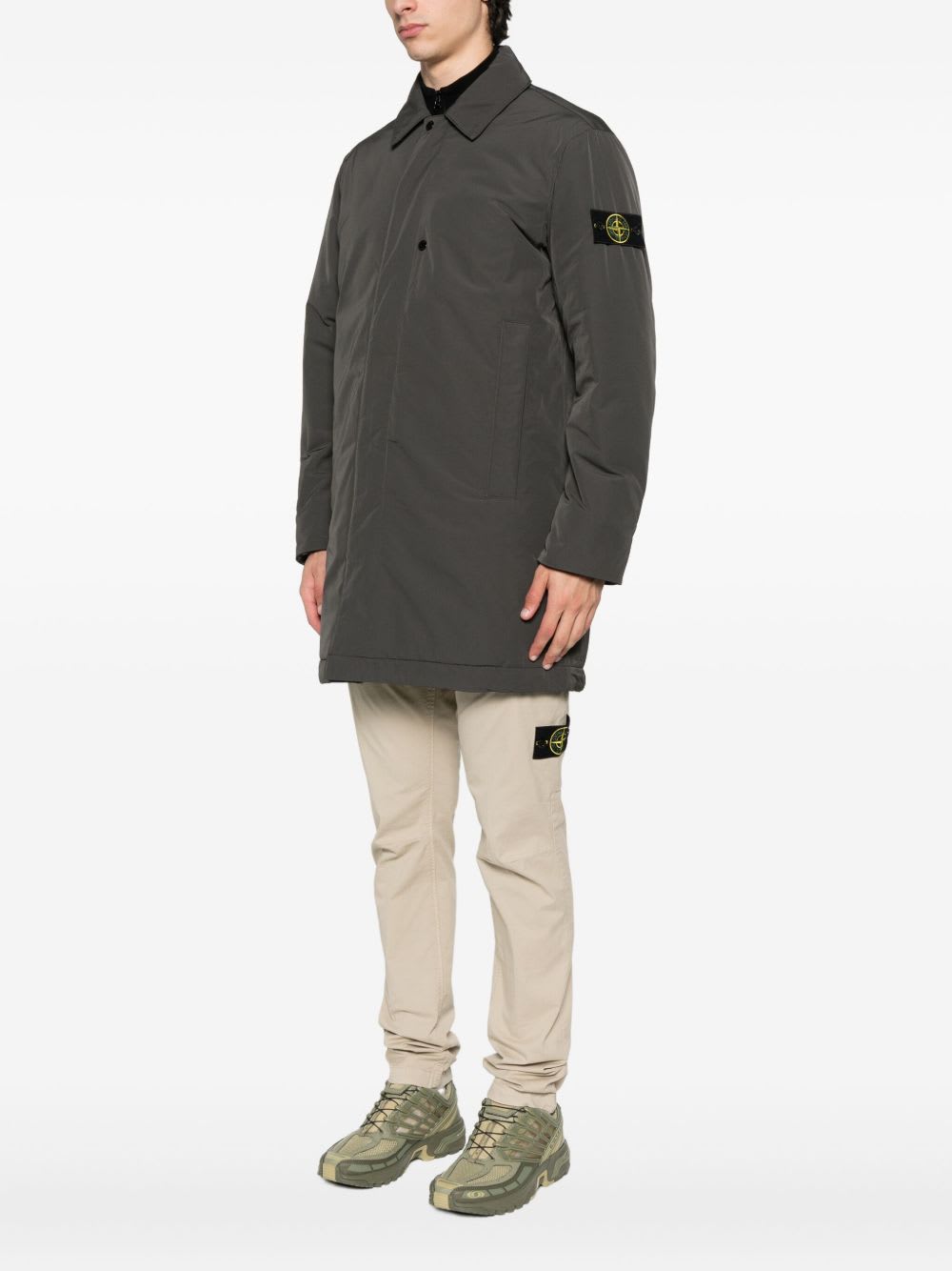 Stone Island Coat With Buttons In Green
