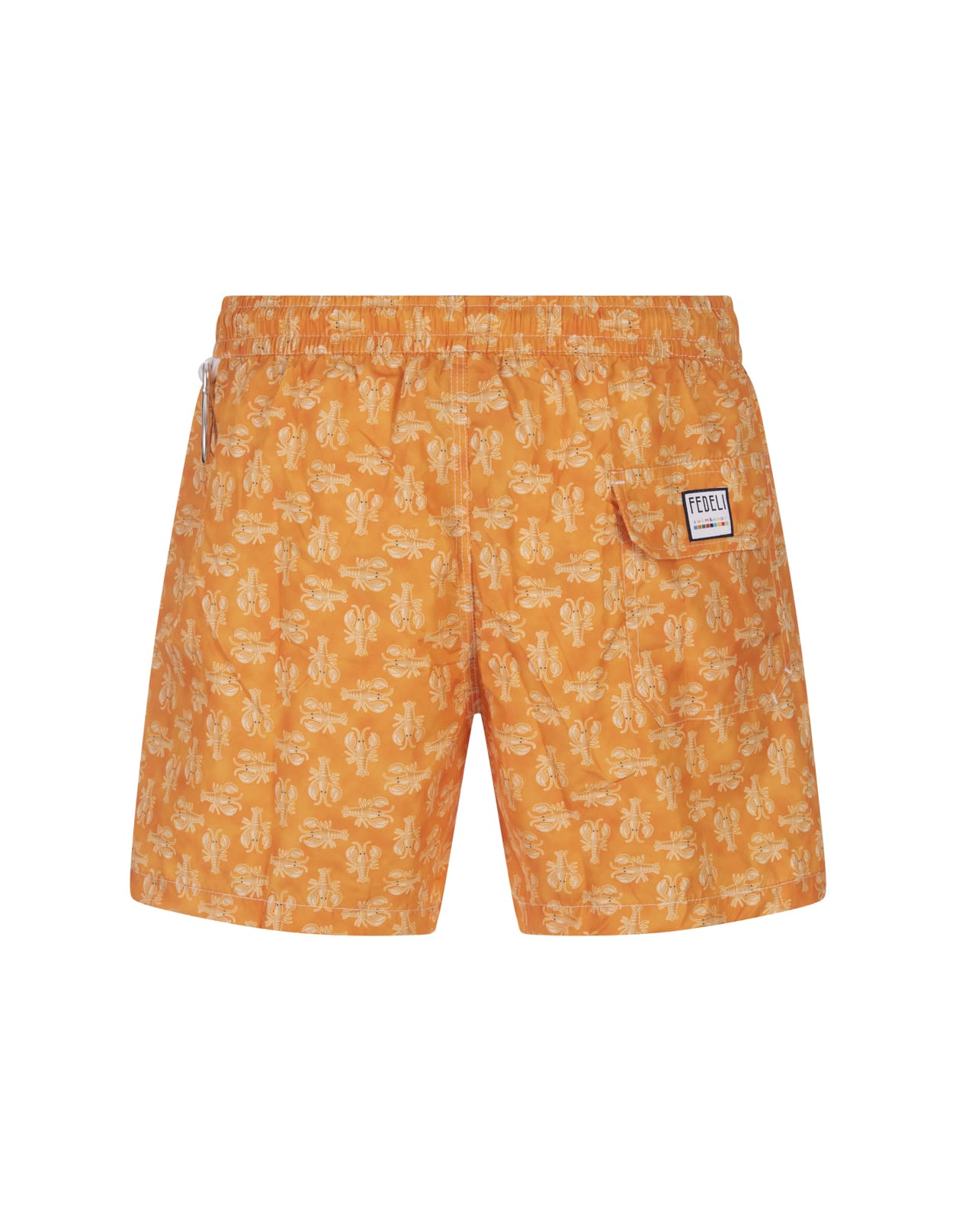 Shop Fedeli Orange Swim Shorts With Lobster Pattern