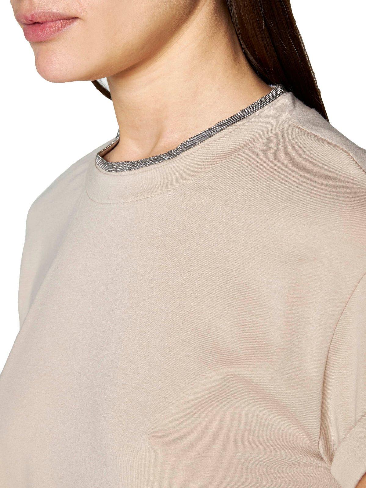 Brunello Cucinelli Embellished Crewneck T-shirt In Beige