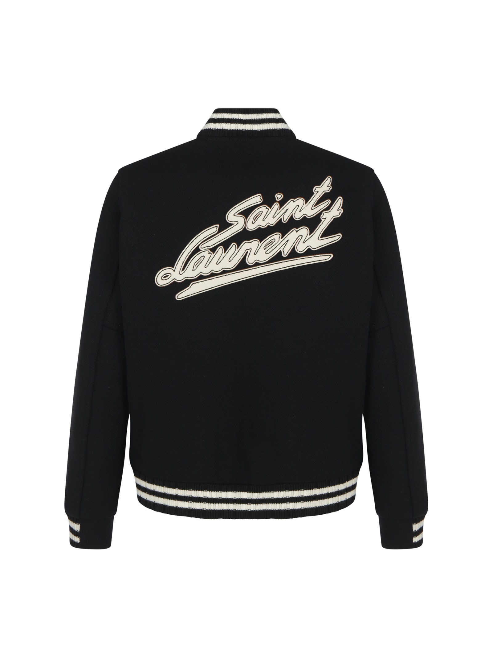 Shop Saint Laurent Teddy College Jacket In Noir