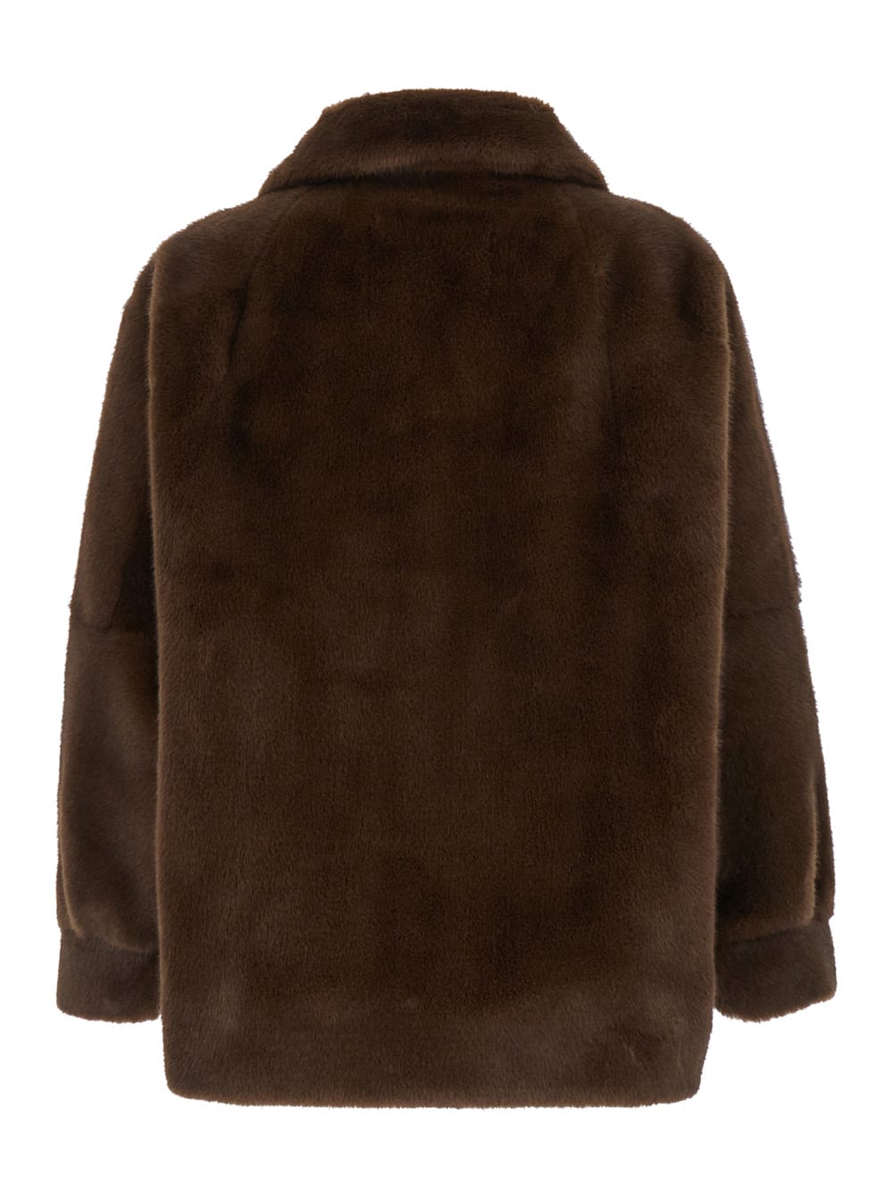 Shop Valentini 1972 Brown Faux Fur Jacket With Classic Collar In Faux Fur Woman