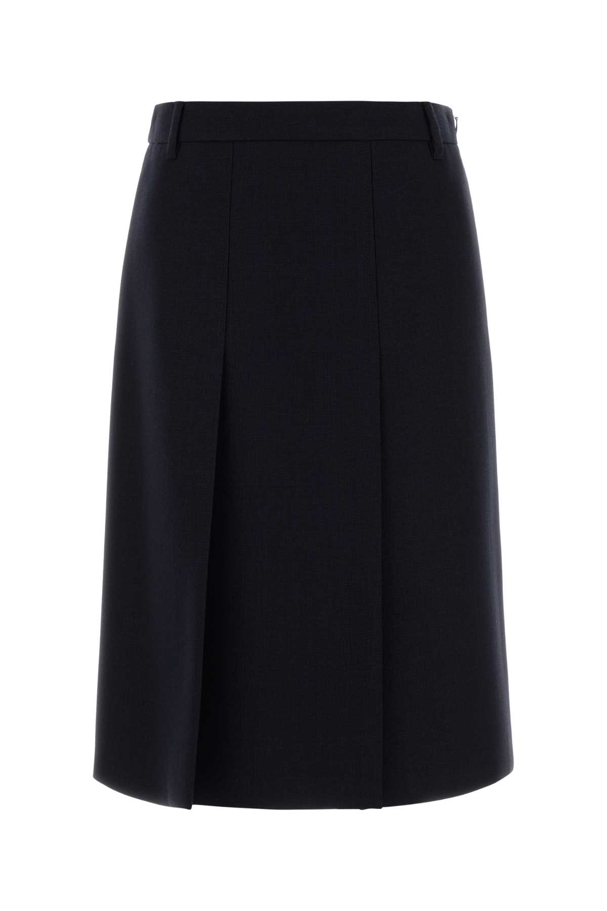 Prada Dark Blu Wool Skirt In Black