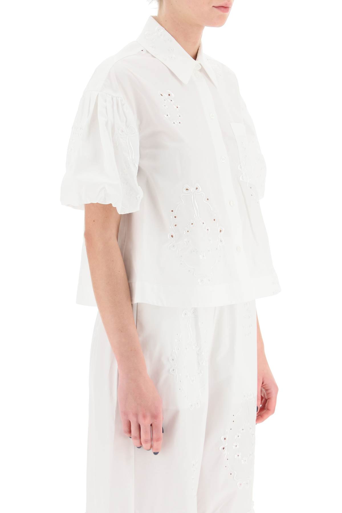 Shop Simone Rocha Embroidered Cropped Shirt In White White (white)