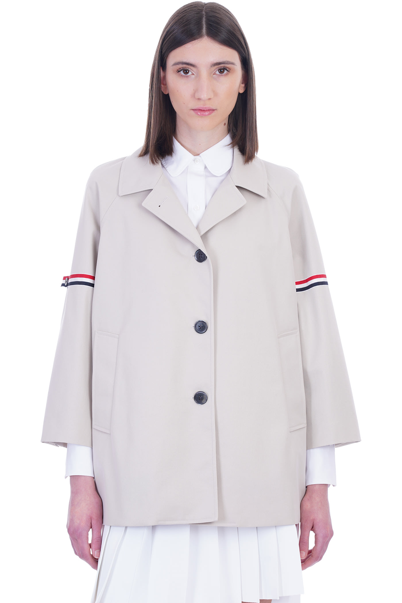 Thom Browne Coat In Beige Polyester
