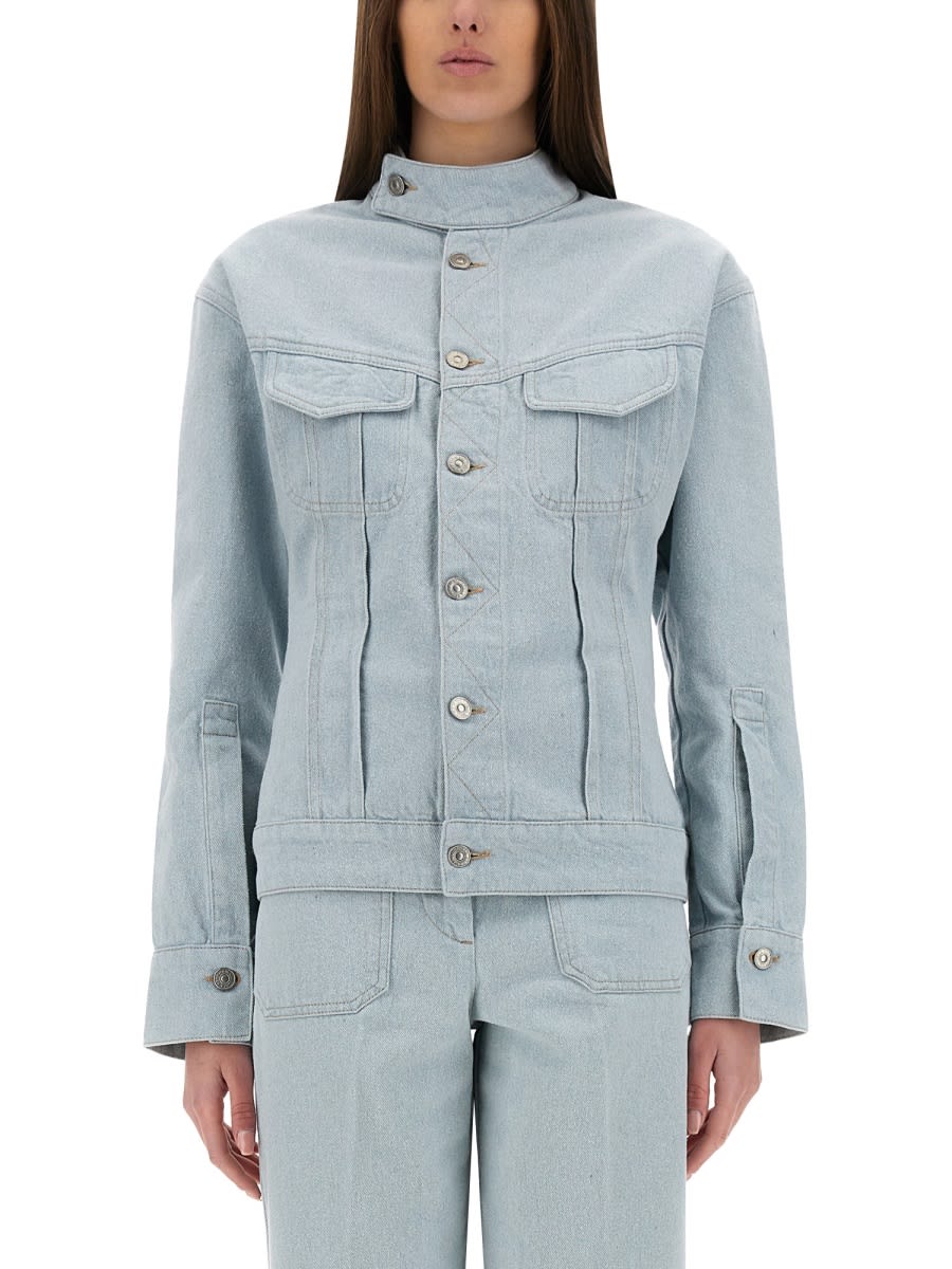 Victoria Beckham Blue Sculptural Denim Jacket In Baby Blue
