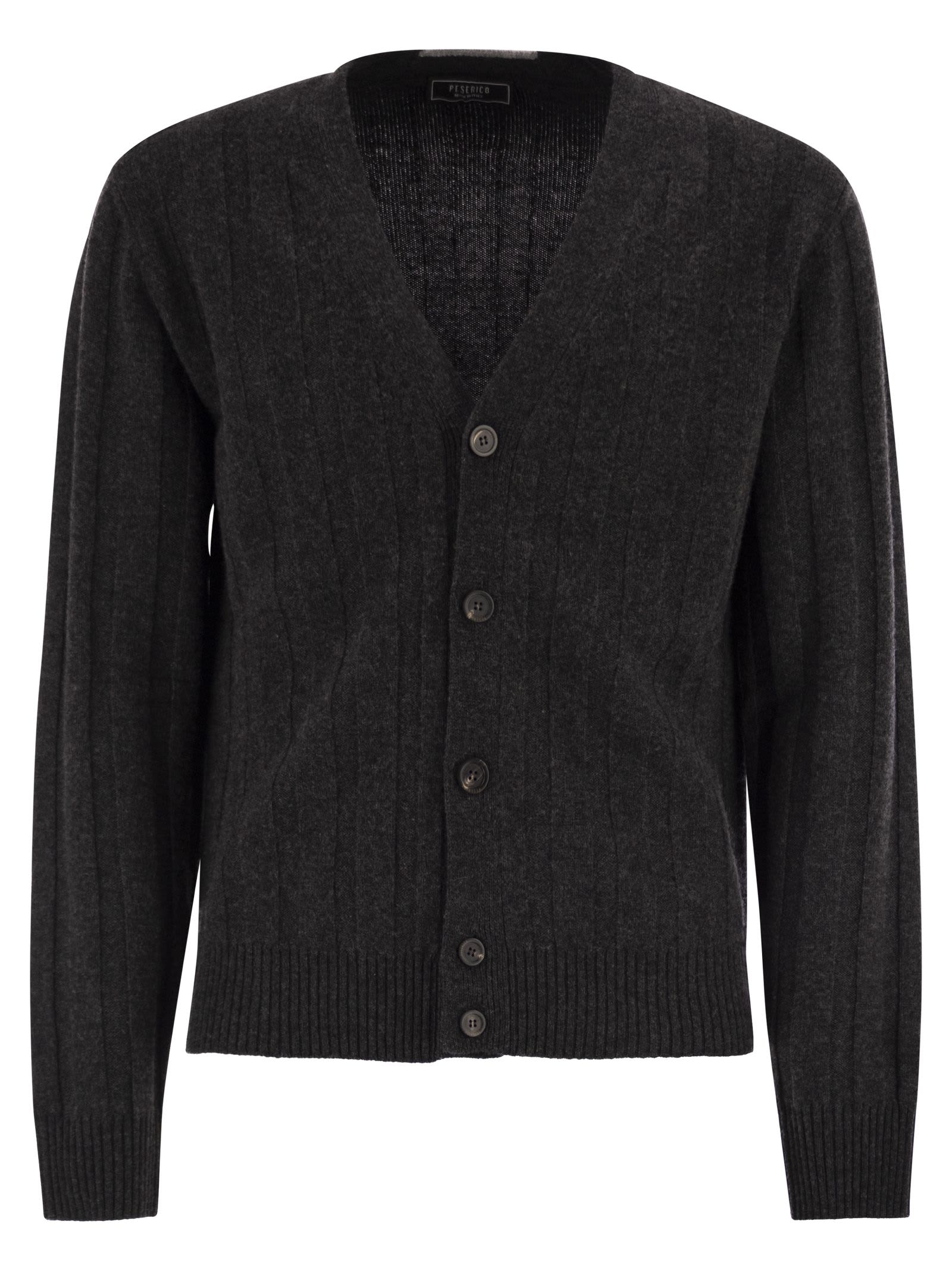Peserico Wool And Cashmere Cardigan With V-neck In Gray