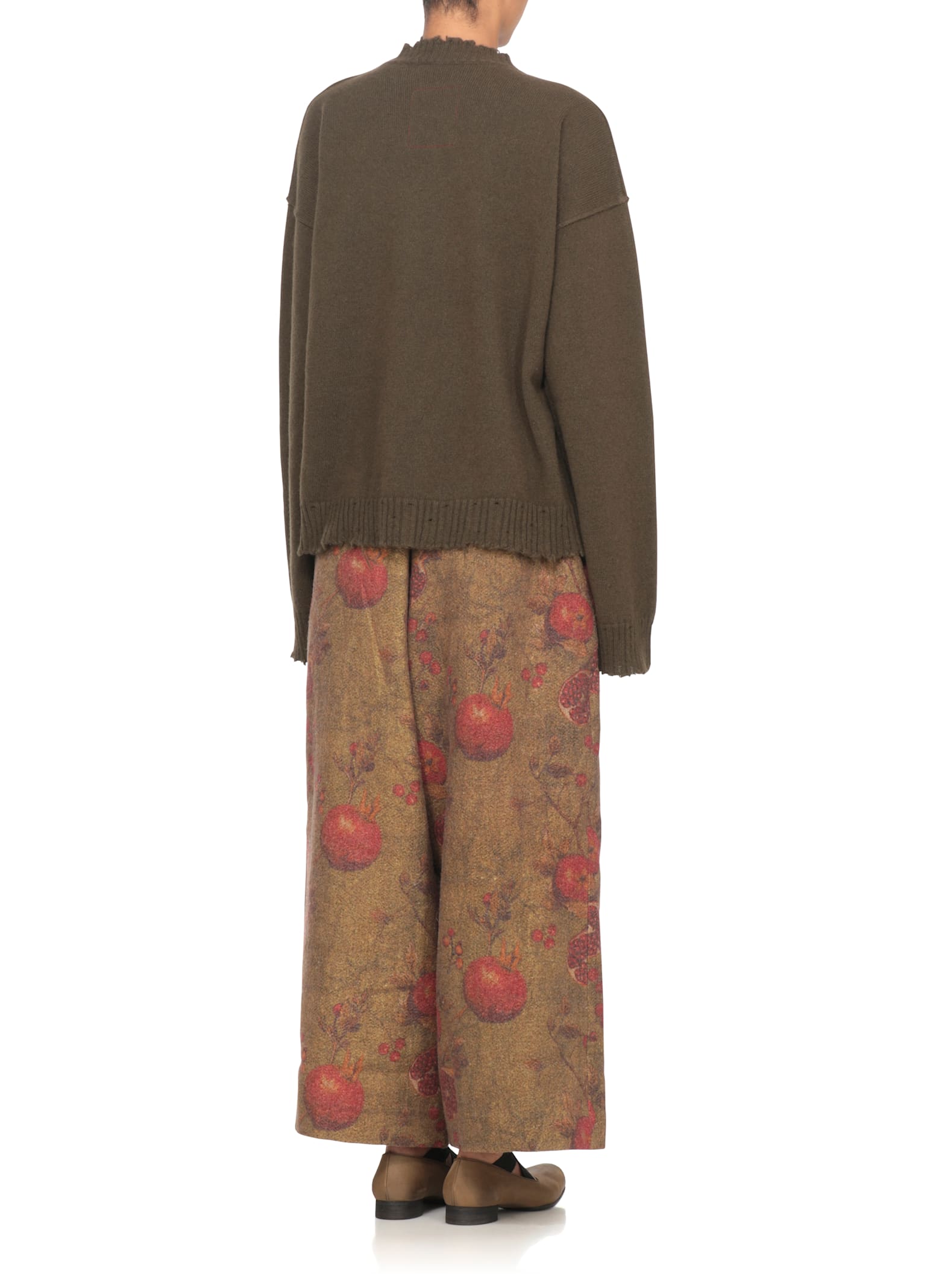 Uma Wang Round Neck Cashmere Sweater With Elastic Ribbed Trims In Green