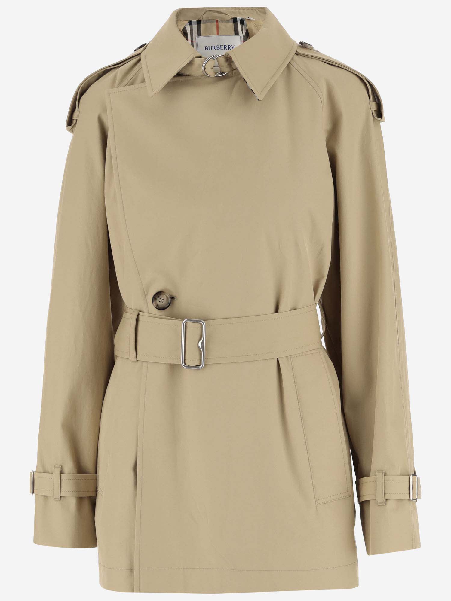 Shop Burberry Cotton Gabardine Short Trench Coat In Beige